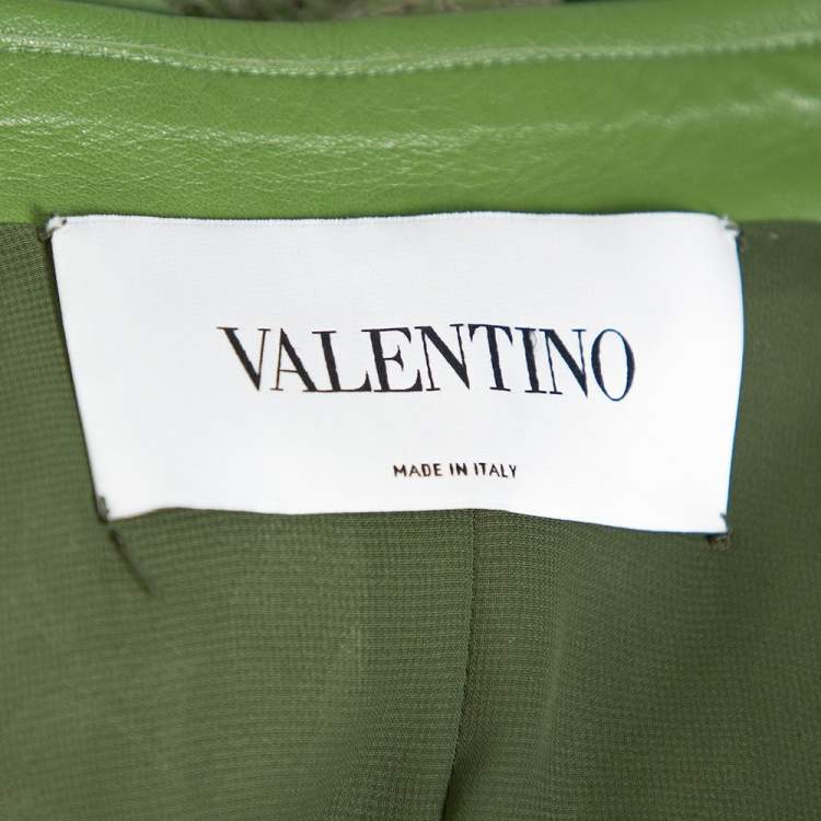 Pre Owned Valentino Green Leather & Lace Belted Trench Coat M