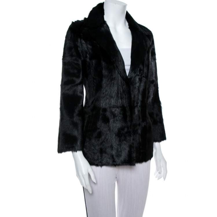 Pre Owned Valentino Vintage Black Dankalia Kid Goat Fur Jacket M