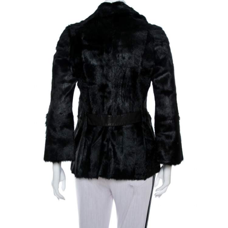 Pre Owned Valentino Vintage Black Dankalia Kid Goat Fur Jacket M