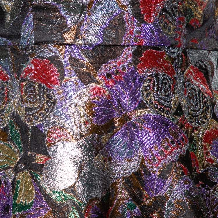 Pre Owned Valentino Multicolor Metallic Lurex Jacquard Butterfly Pattern A Line Dress M