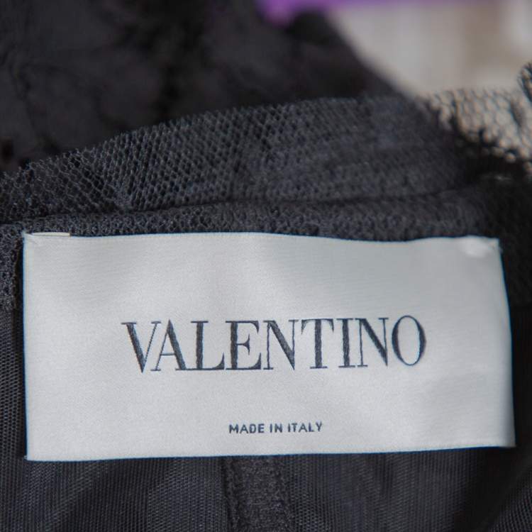 Pre Owned Valentino Black Lace Ruffle One Shoulder Short Dress M