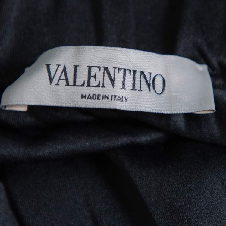 Pre Owned Valentino Black Logo Printed Jersey Pleated Midi Skirt L
