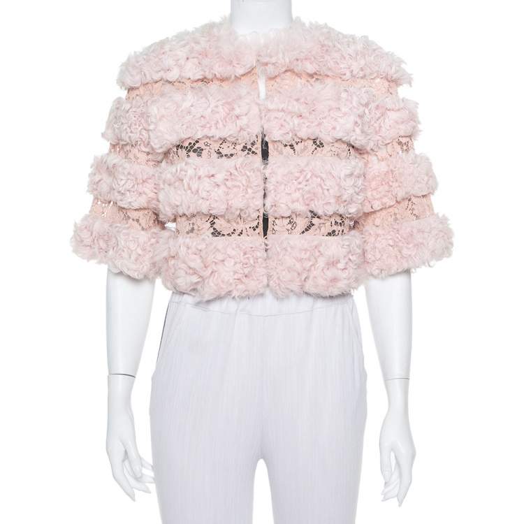 elasticitet flydende Kinematik Valentino Light Pink Fur & Lace Roundneck Cropped Jacket S Valentino | TLC