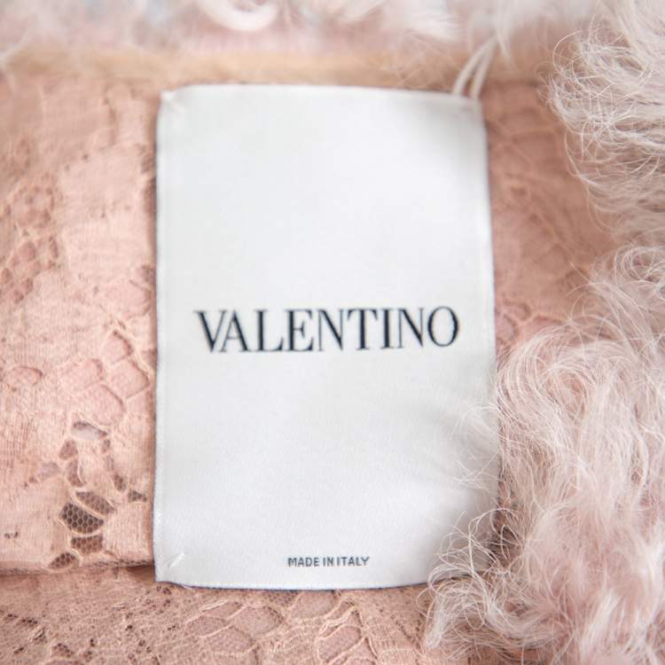 Pre Owned Valentino Light Pink Fur & Lace Short Sleeve Crop Jacket S