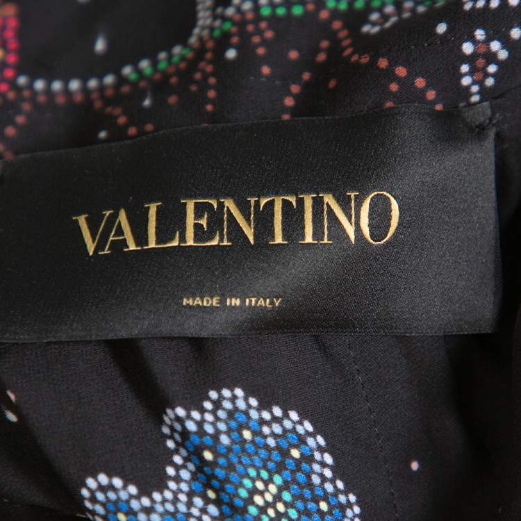 Pre Owned Valentino Black Watersong Printed Silk & Lace Trim Maxi Dress M