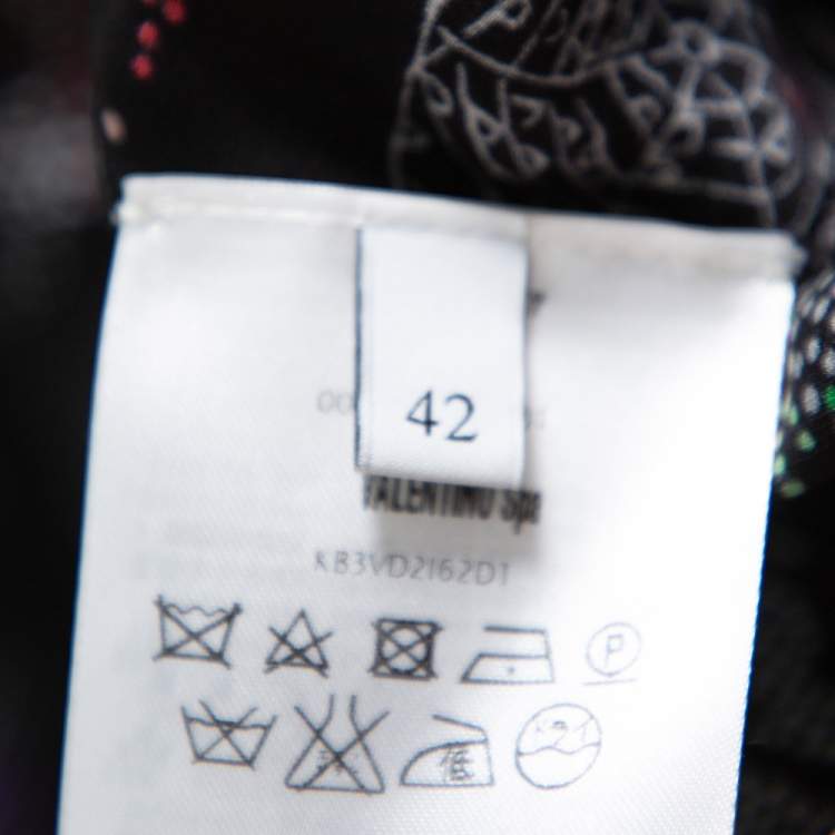 Pre Owned Valentino Black Watersong Printed Silk & Lace Trim Maxi Dress M