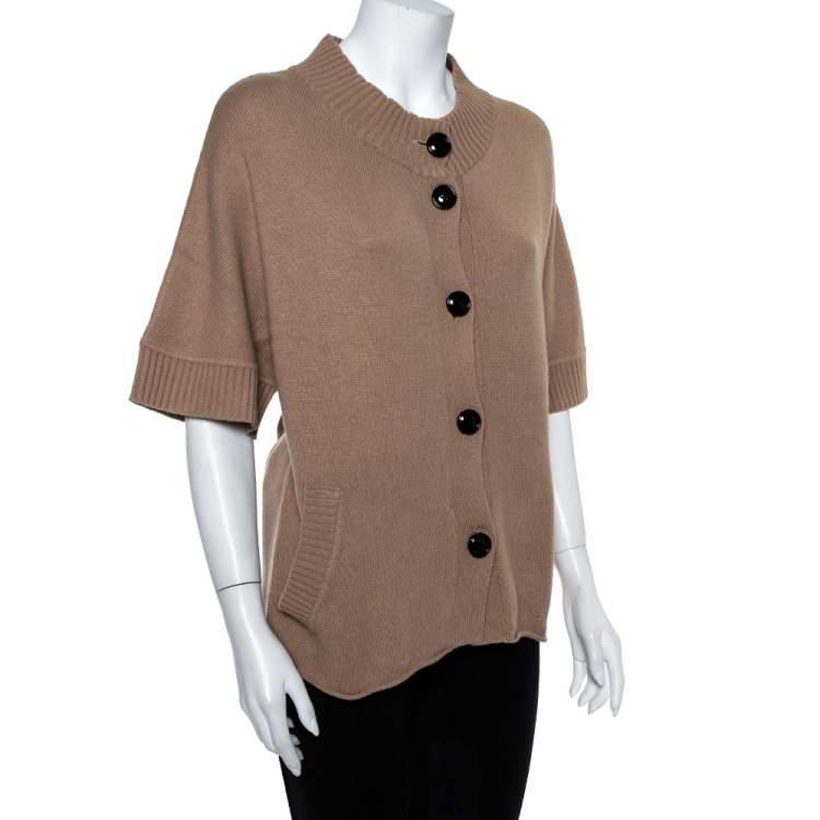 Pre Owned Valentino Vintage Beige Cashmere Belted High Neck Cardigan S