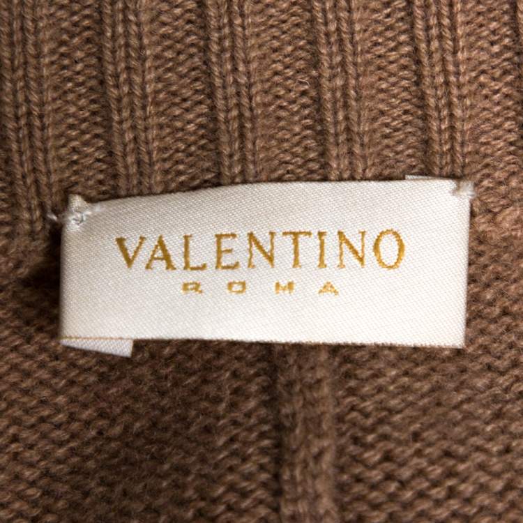 Pre Owned Valentino Vintage Beige Cashmere Belted High Neck Cardigan S