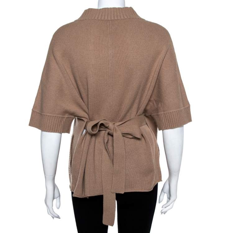 Pre Owned Valentino Vintage Beige Cashmere Belted High Neck Cardigan S