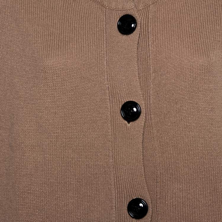 Pre Owned Valentino Vintage Beige Cashmere Belted High Neck Cardigan S