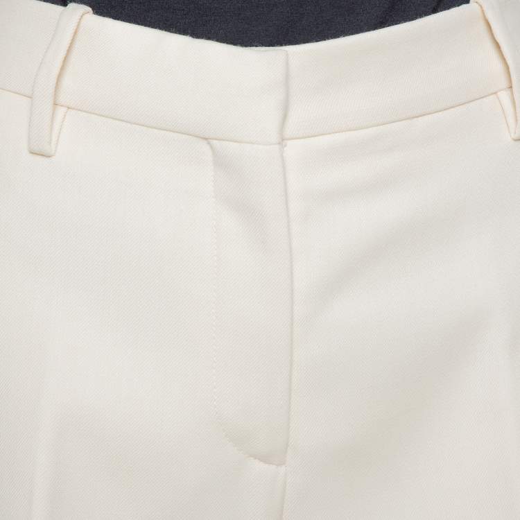 Pre Owned Valentino Cream Wool Wide Leg Tailored Trousers S