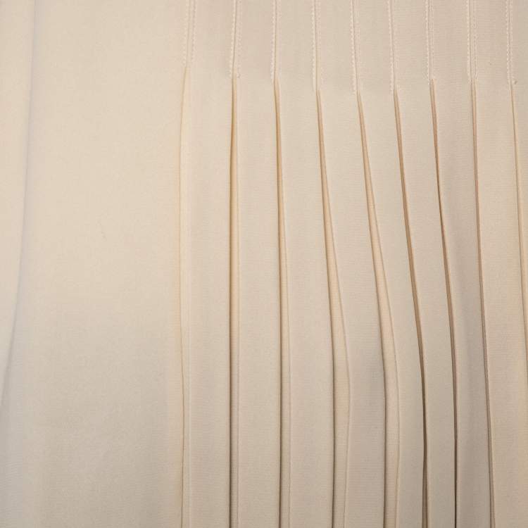 Pre Owned Valentino Beige Silk Pleated Front Sleeveless Top M