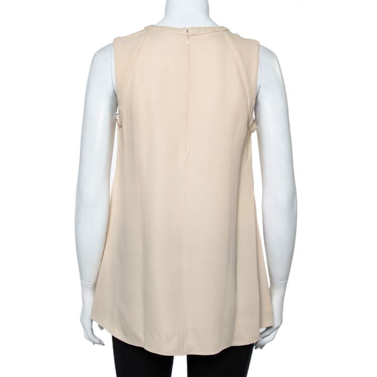 Pre Owned Valentino Beige Silk Pleated Front Sleeveless Top M