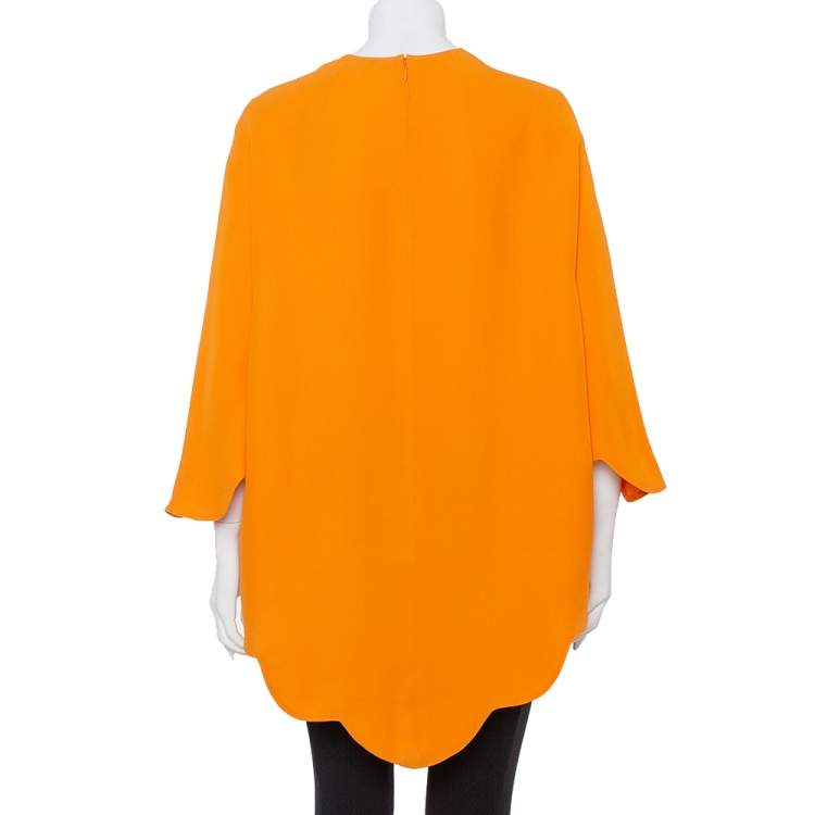 Pre Owned Valentino Orange Silk Scalloped Edge Cady Poncho S