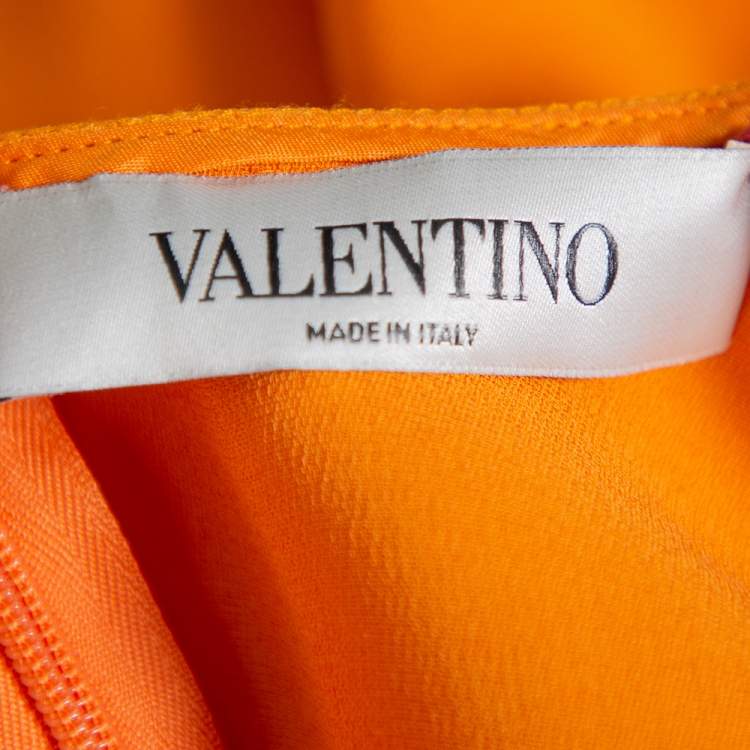 Pre Owned Valentino Orange Silk Scalloped Edge Cady Poncho S