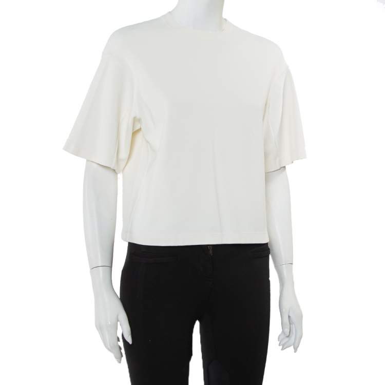 Pre Owned Valentino Cream Knit Crewneck Crop Top M