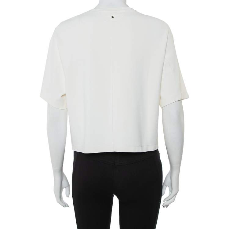 Pre Owned Valentino Cream Knit Crewneck Crop Top M