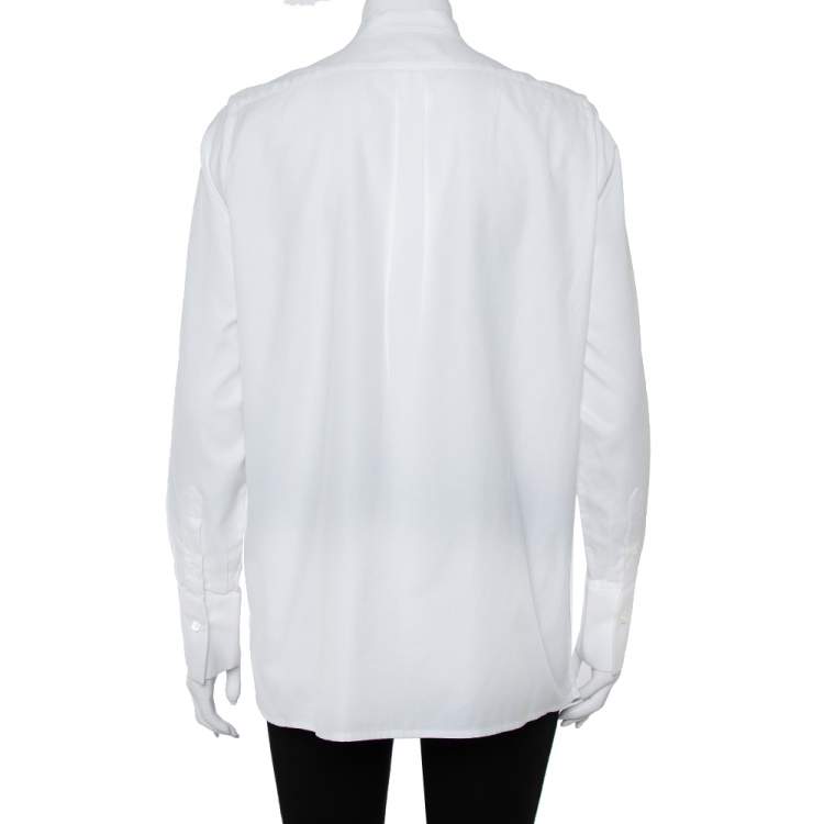 Pre Owned Valentino White Cotton Neck Tie Detail Lace Front Shirt M