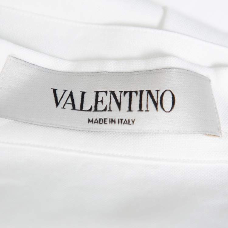 Pre Owned Valentino White Cotton Neck Tie Detail Lace Front Shirt M
