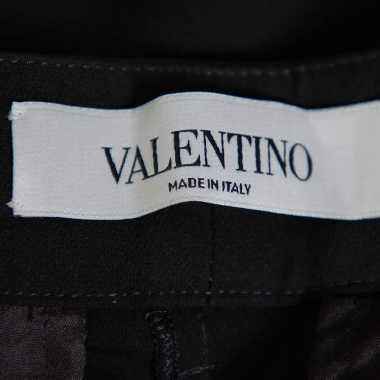 Pre Owned Valentino Black Silk Waist Tie Detail Belted Straight Leg Trousers M