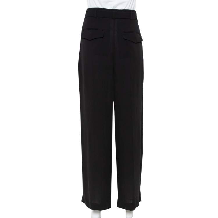 Pre Owned Valentino Black Silk Waist Tie Detail Belted Straight Leg Trousers M