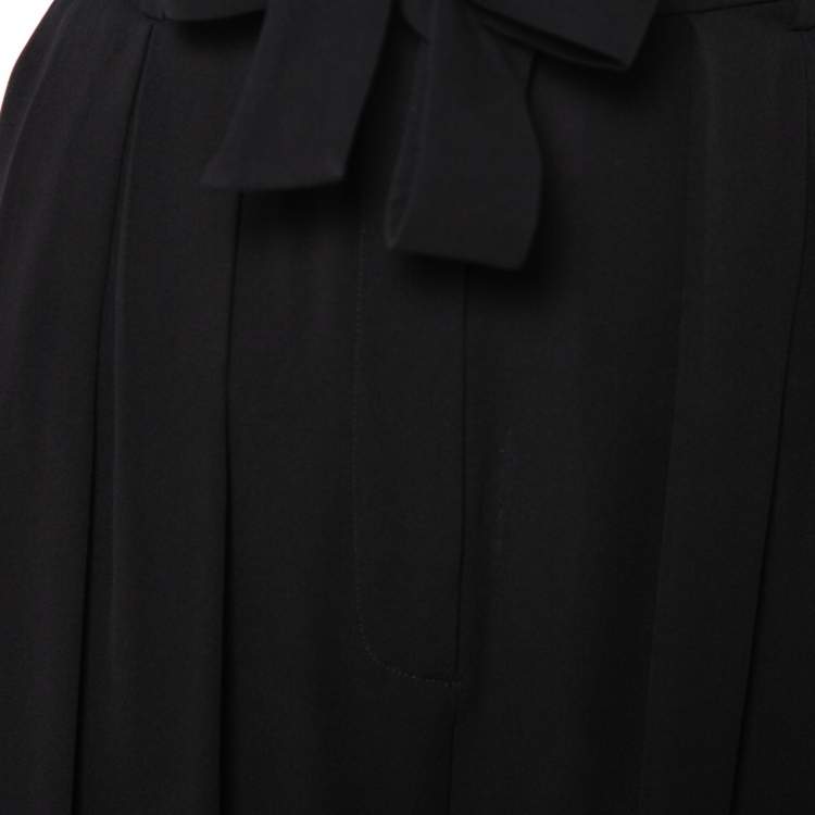 Pre Owned Valentino Black Silk Waist Tie Detail Belted Straight Leg Trousers M
