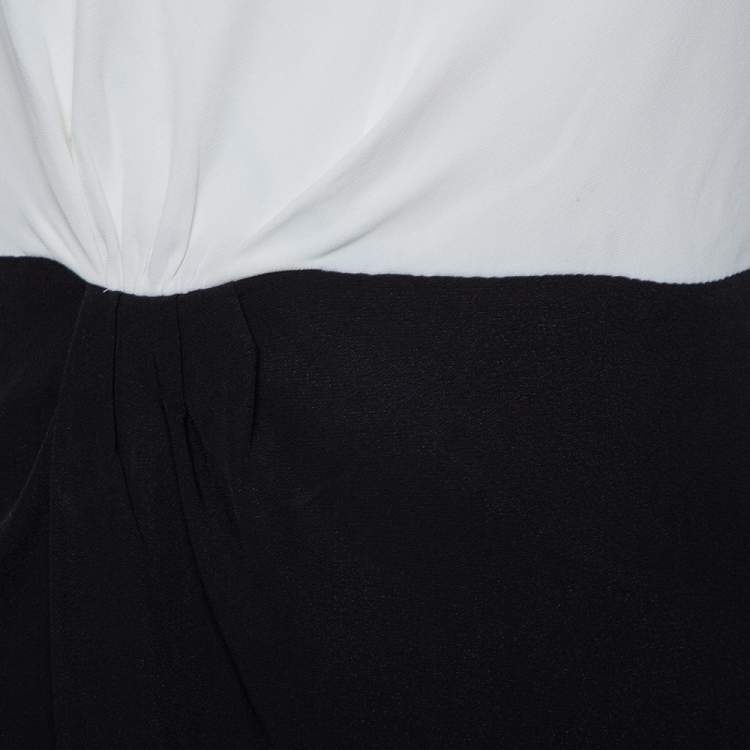 Pre Owned Valentino Black & White Crepe Drape Detail Sheath Dress L