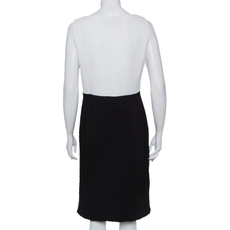Pre Owned Valentino Black & White Crepe Drape Detail Sheath Dress L