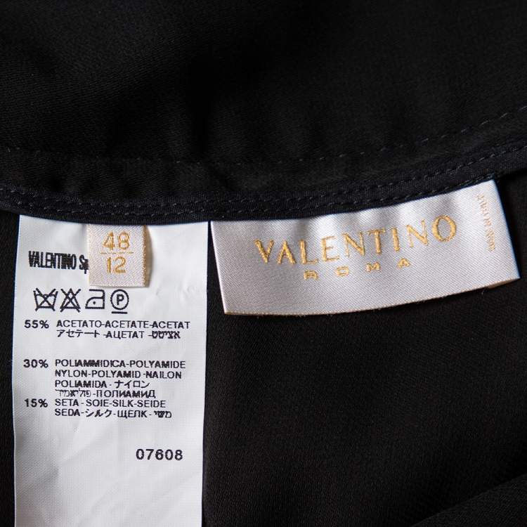 Pre Owned Valentino Black Chiffon Trail Detail Paneled Maxi Skirt L