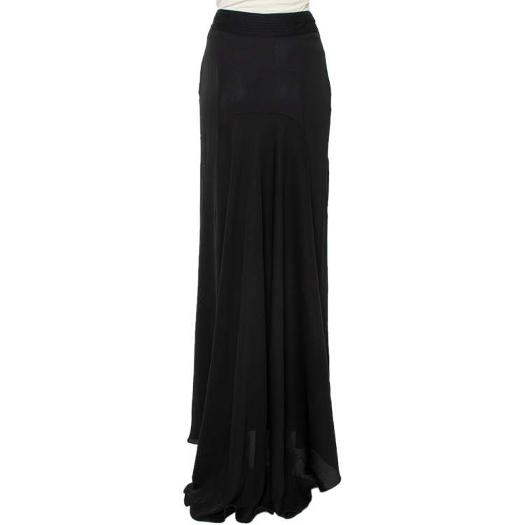 Pre Owned Valentino Black Chiffon Trail Detail Paneled Maxi Skirt L