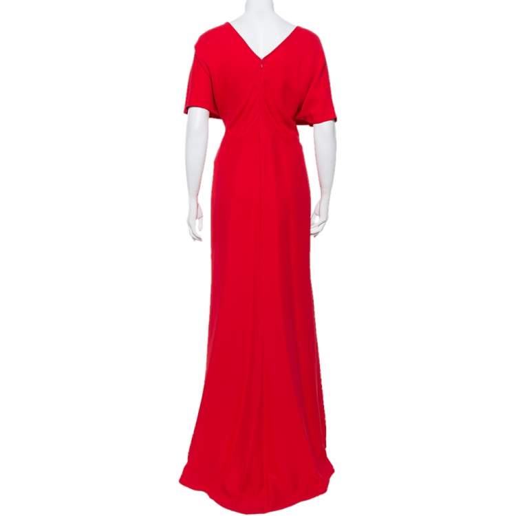Pre Owned Valentino Red Silk Oversized Sleeve Maxi Dress XL