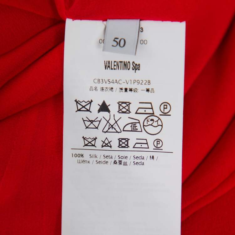 Pre Owned Valentino Red Silk Oversized Sleeve Maxi Dress XL