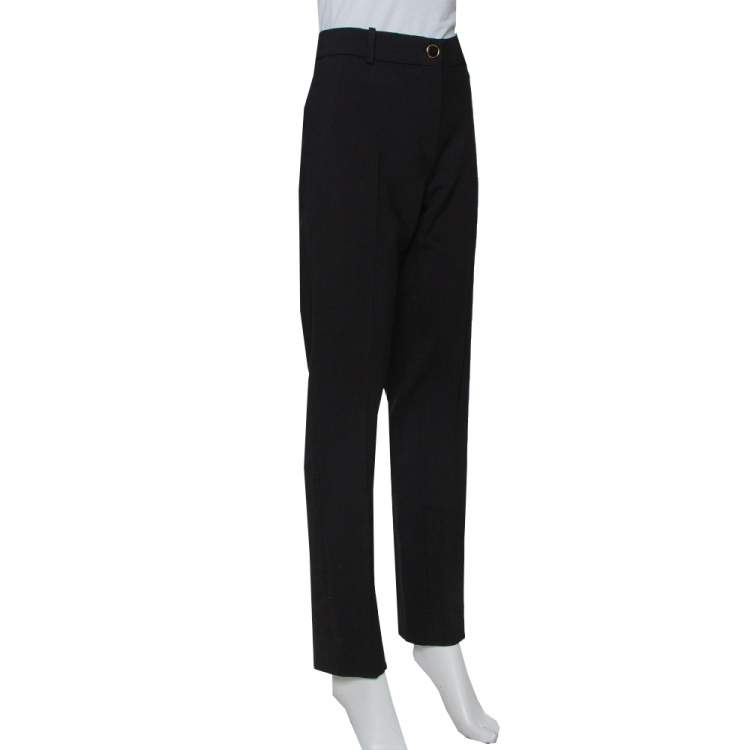 Pre Owned Valentino Black Stretch Wool Tapered Leg Pants M