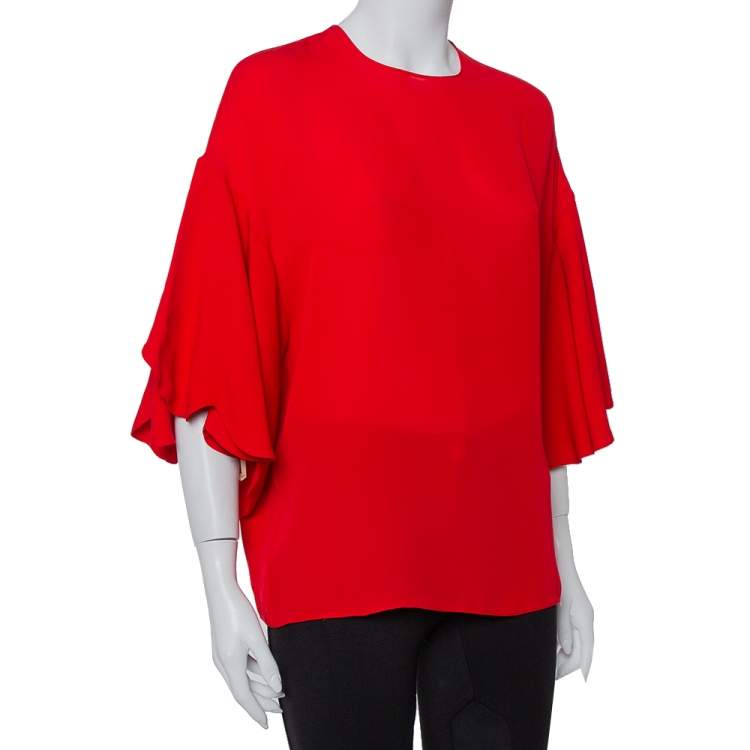 Pre Owned Valentino Red Silk Bell Sleeve Top M