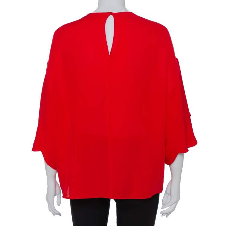 Pre Owned Valentino Red Silk Bell Sleeve Top M