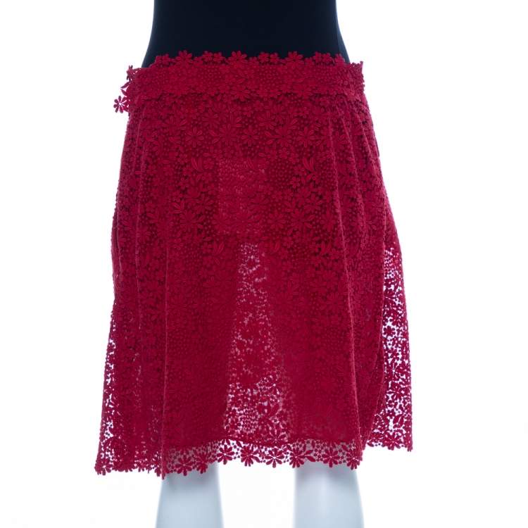 Pre Owned Valentino Red Lace Short Skirt L