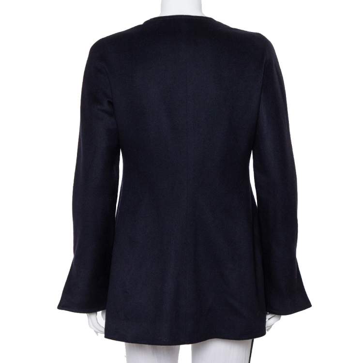 Pre Owned Valentino Boutique Midnight Blue Cashmere Button Front Collarless Vintage Jacket L