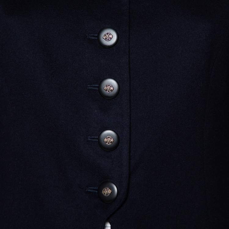 Pre Owned Valentino Boutique Midnight Blue Cashmere Button Front Collarless Vintage Jacket L