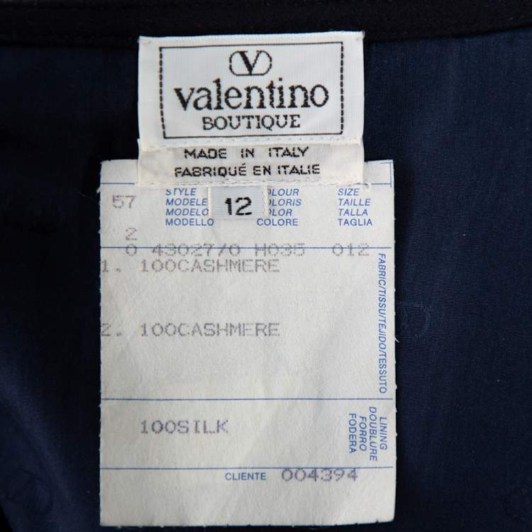 Pre Owned Valentino Boutique Midnight Blue Cashmere Button Front Collarless Vintage Jacket L
