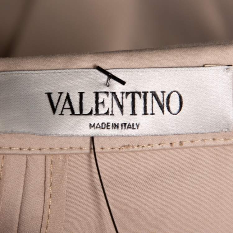 Pre Owned Valentino Beige Cotton Ruffle Detail Paneled Knee Length Skirt M