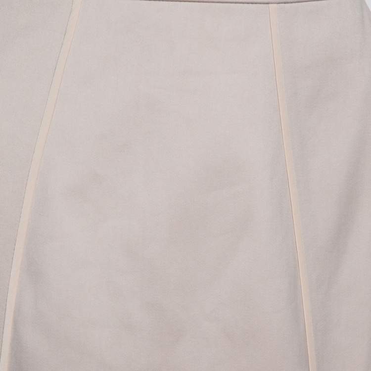 Pre Owned Valentino Beige Cotton Ruffle Detail Paneled Knee Length Skirt M