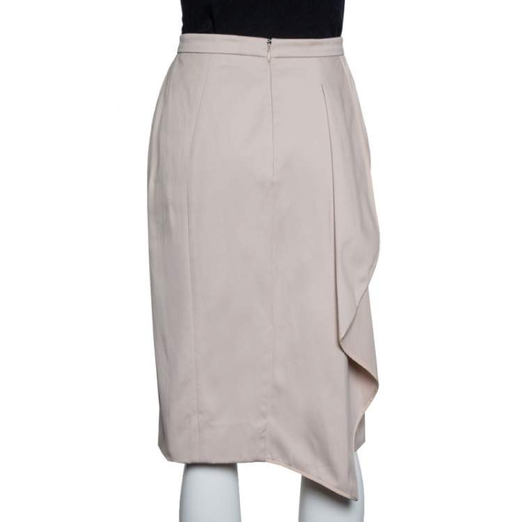 Pre Owned Valentino Beige Cotton Ruffle Detail Paneled Knee Length Skirt M