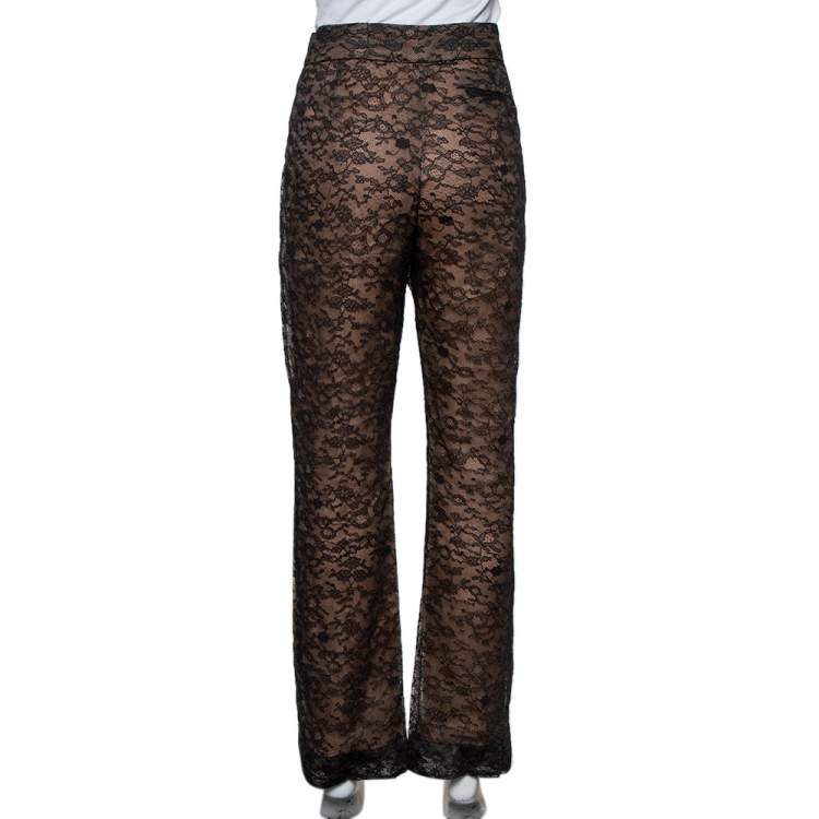 Pre Owned Valentino Black Lace Overlay Flared Trousers L