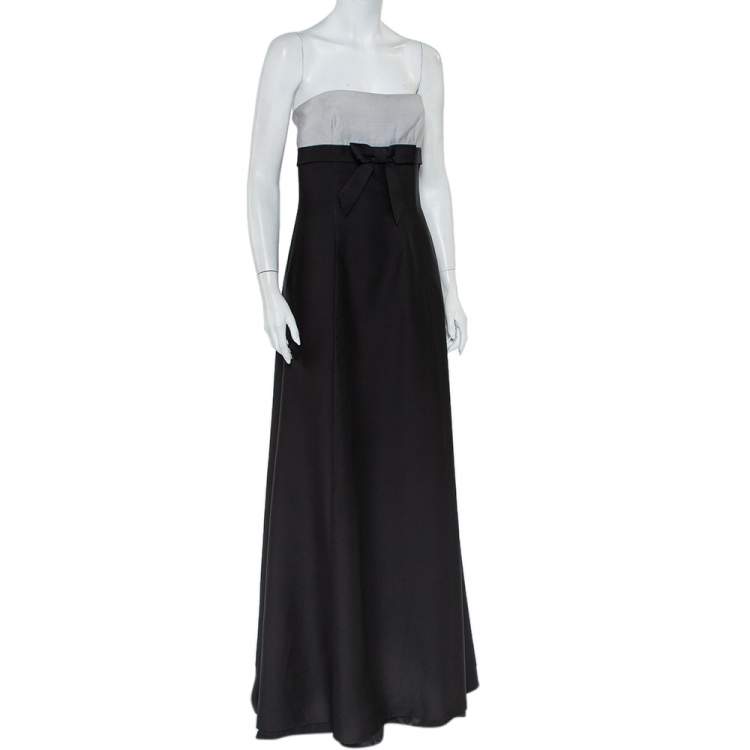 Pre Owned Valentino Black & White Wool & Silk Blend Bow Detail Strapless Tube Dress M