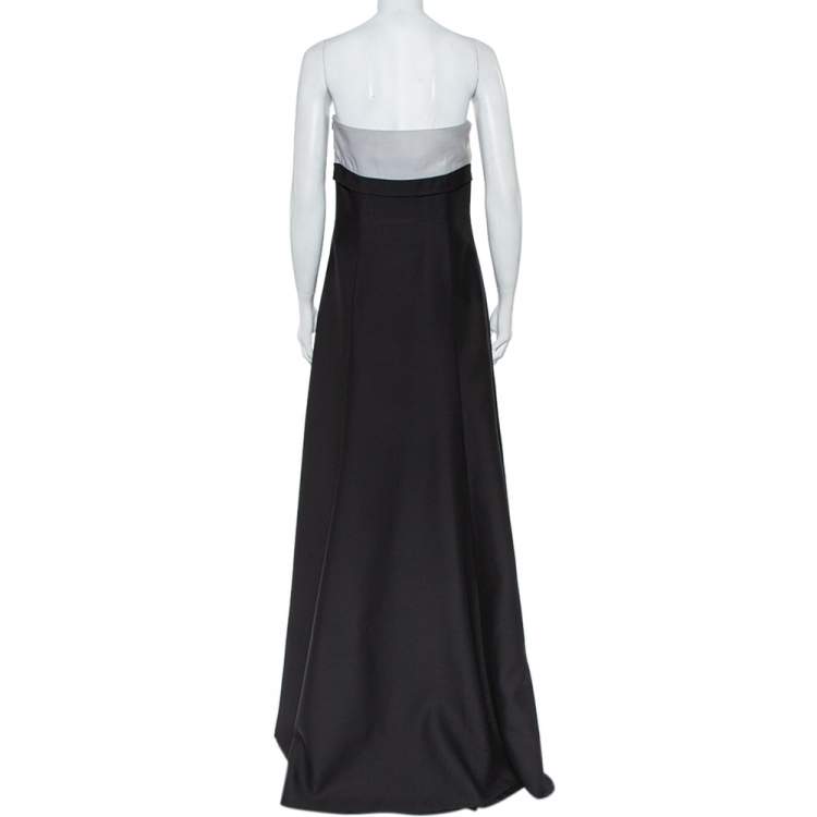 Pre Owned Valentino Black & White Wool & Silk Blend Bow Detail Strapless Tube Dress M