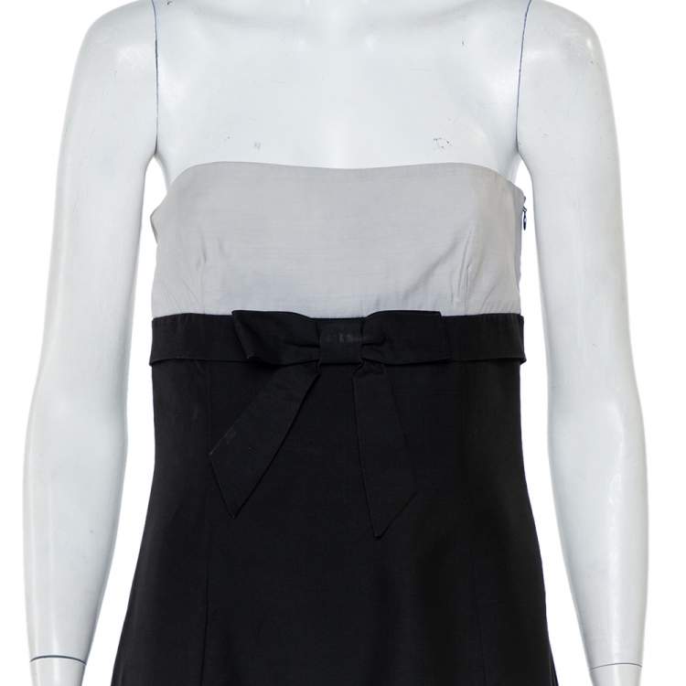 Pre Owned Valentino Black & White Wool & Silk Blend Bow Detail Strapless Tube Dress M