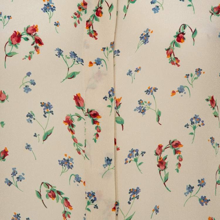 Pre Owned Valentino Cream Floral Printed Silk Button Front Shirt S