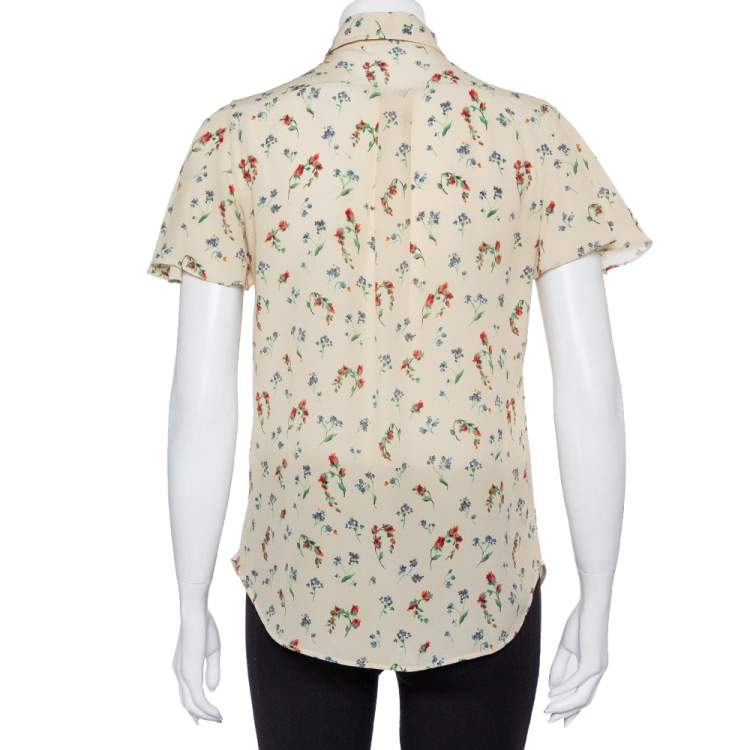 Pre Owned Valentino Cream Floral Printed Silk Button Front Shirt S