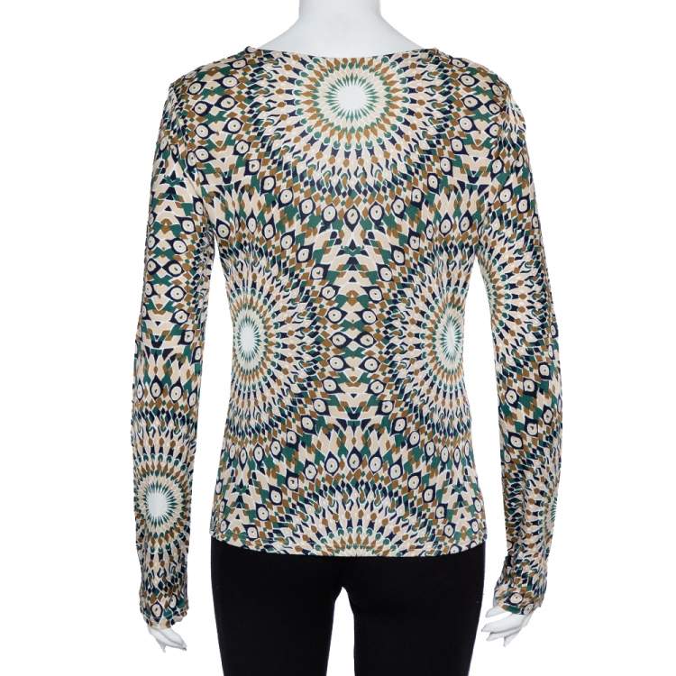 Pre Owned Valentino Multicolor Printed Knit Front Tie Detail Top L