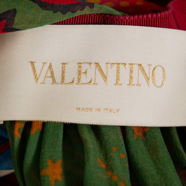 Pre Owned Valentino Multicolor Volcano Printed Silk Faux Wrap Mini Dress S
